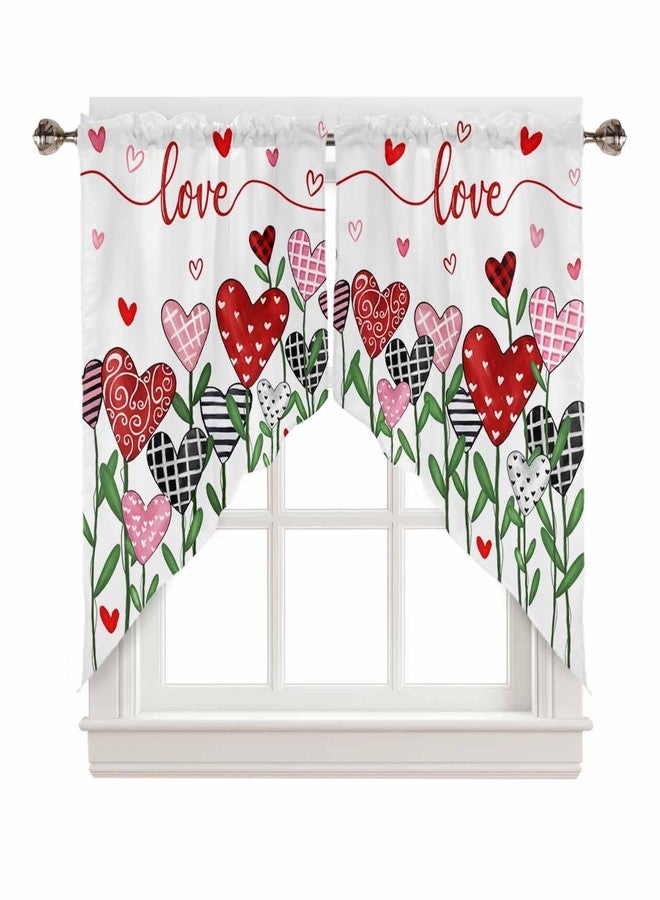 LooPoP Swag Valances for Windows Love Swag Kitchen Curtains Pink Red Heart Window Valance Curtains 2 Panel Topper Curtains for Kitchen Living Room Bedroom Bathroom Holiday 28"x36" - Image 1